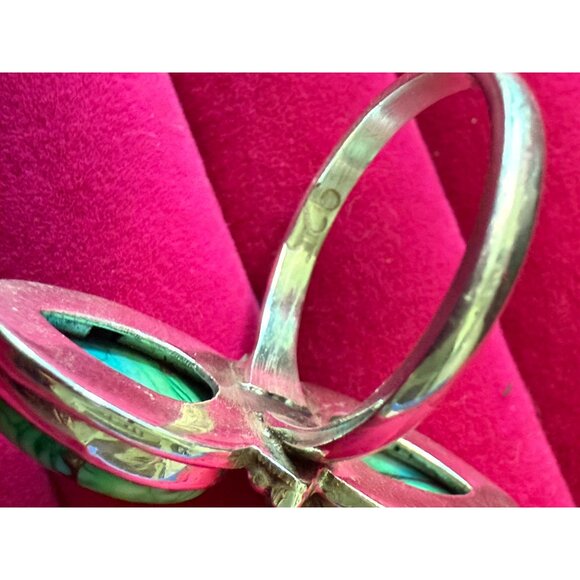 Double Teardrop Turquoise & Sterling Silver Ring Size 9 - Picture 3 of 7